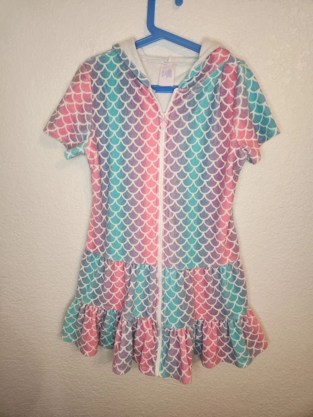 More than Magic hood swim dress cover up Girls' Pink Aqua Purple Mermaid L 10 12